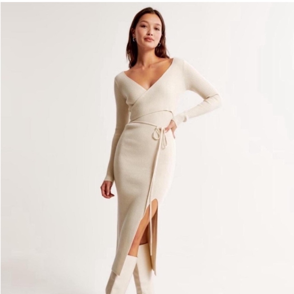 Abercrombie long sleeve wrap midi sweater dress.